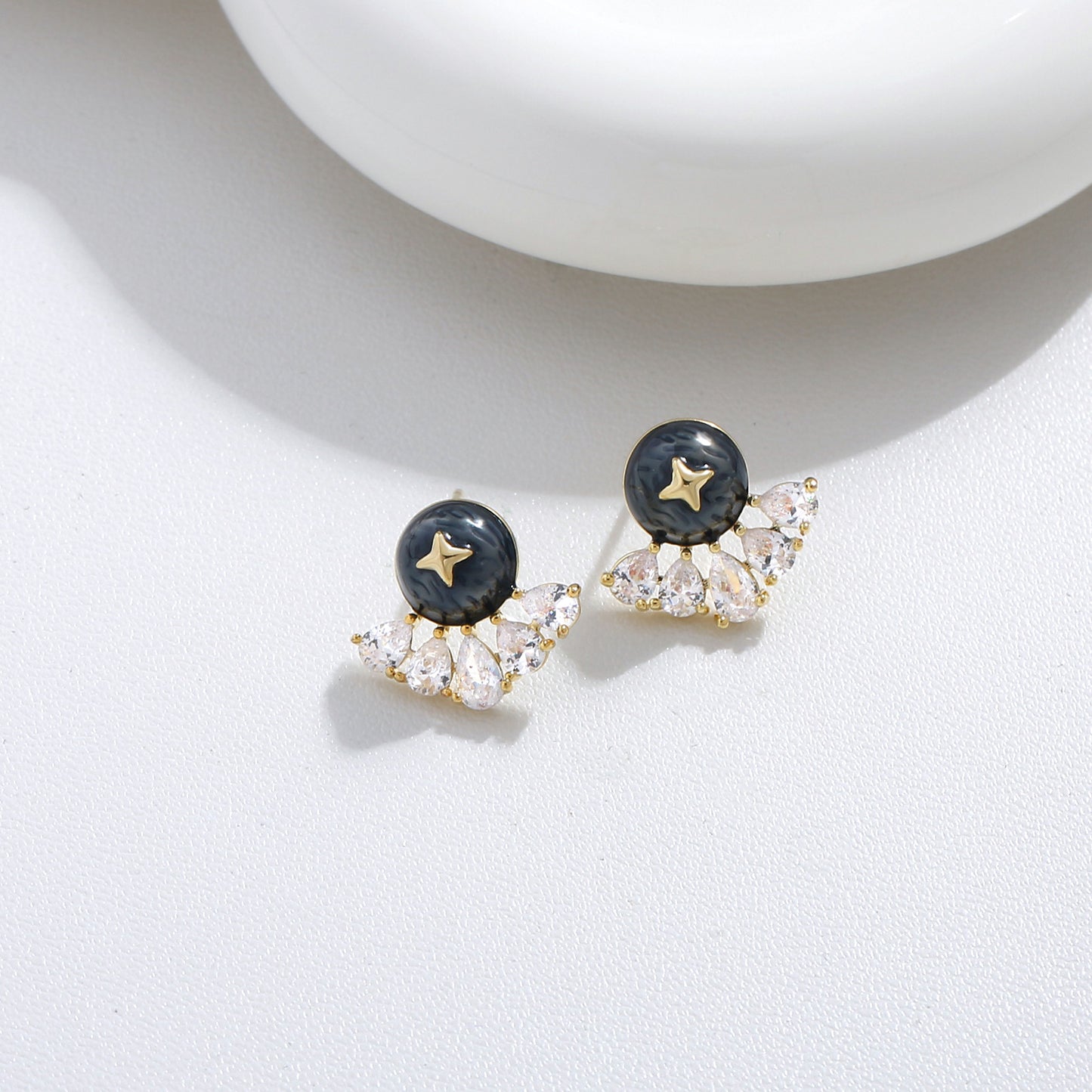 G&R Denim Blue Oil Cross Stars925Pure Silver Fan-Shaped Earrings