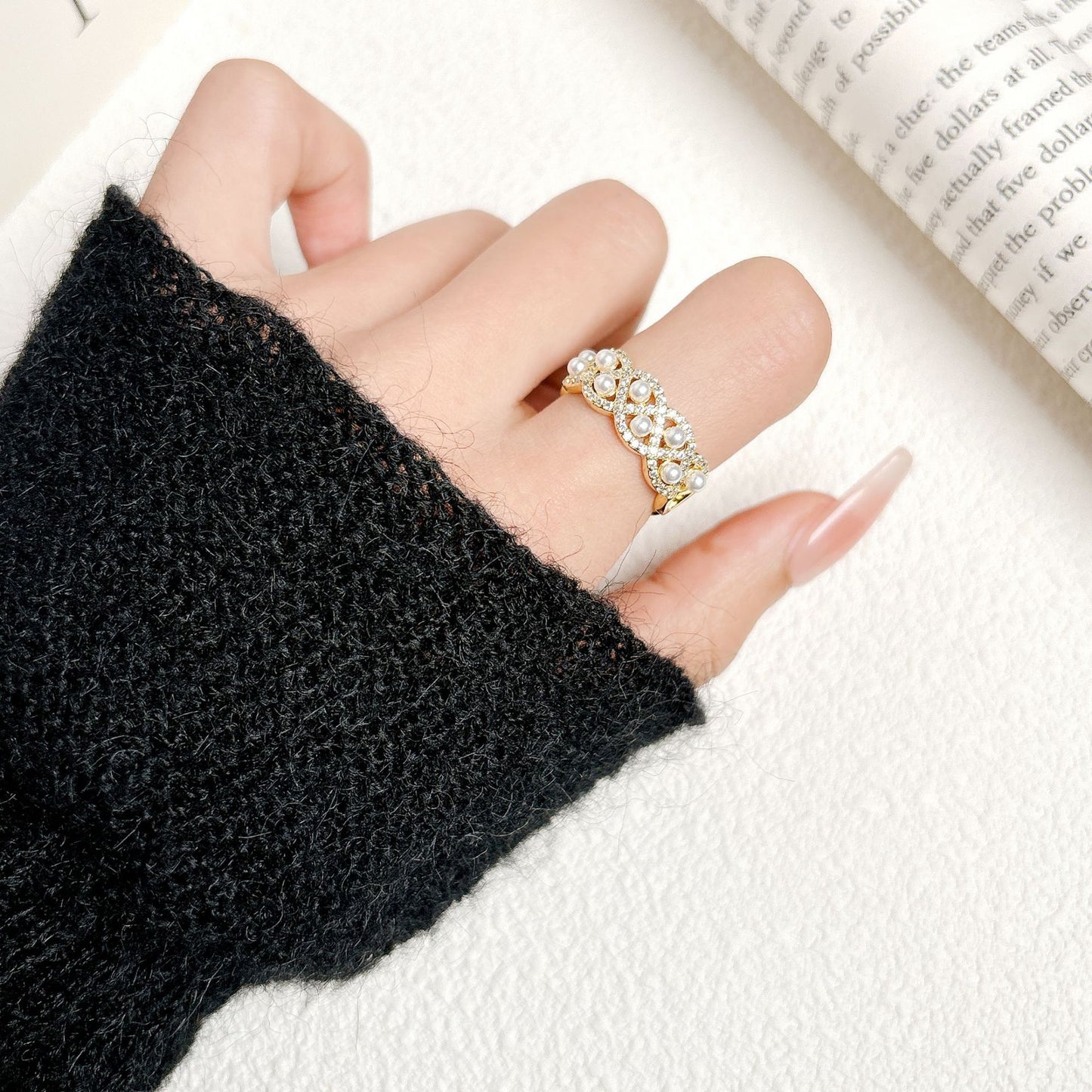 G&R Open Ring Elegant Ring for Women with Pearl925Silver Index Finger Ring
