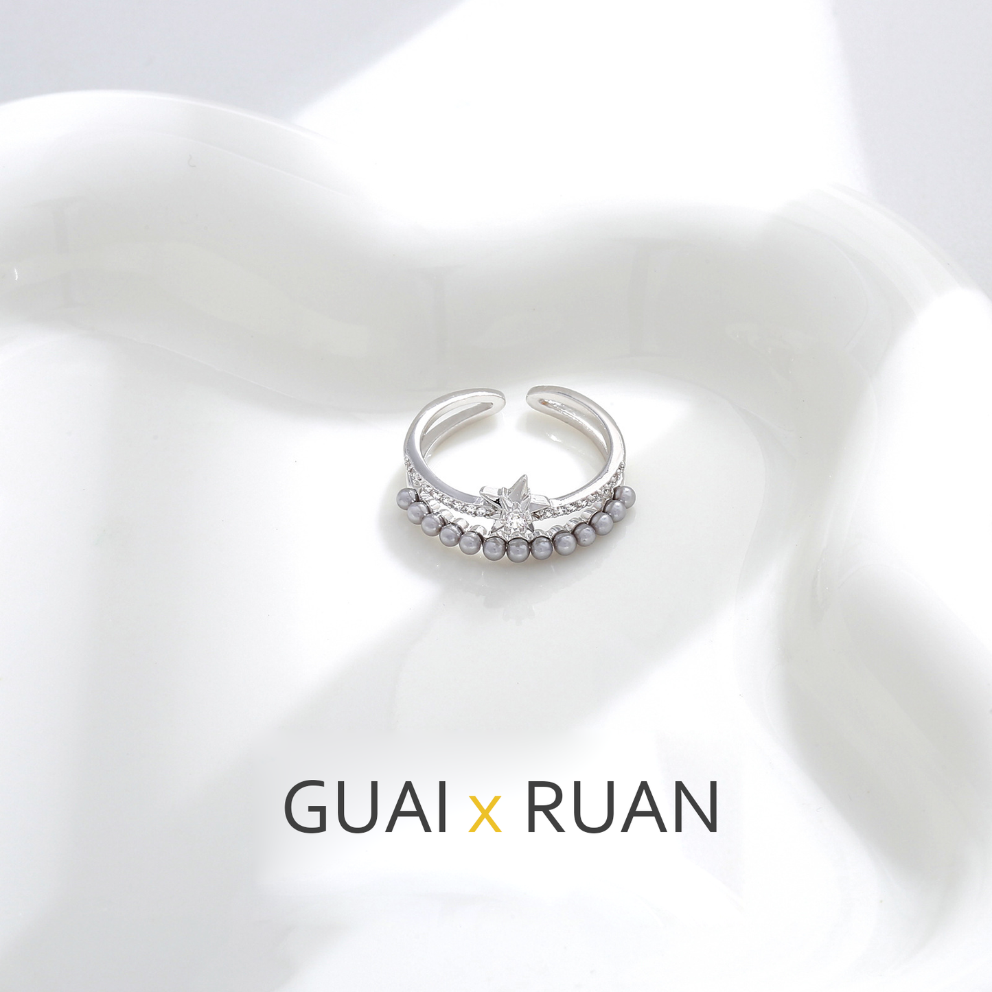 G&R Gray Pearl Open925Silver Ring Elegant Women's Index Finger Ring