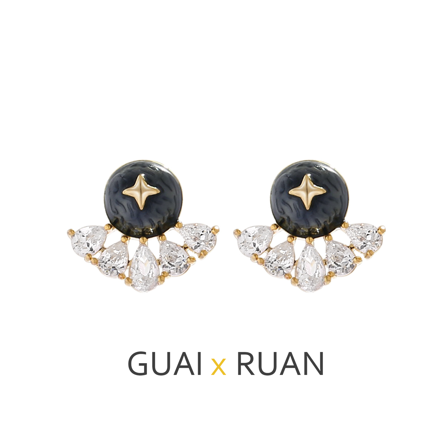 G&R Denim Blue Oil Cross Stars925Pure Silver Fan-Shaped Earrings