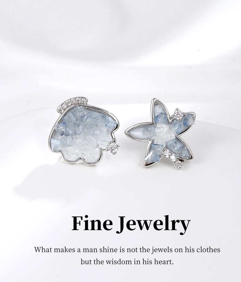 G&R Blue and White Gradient Color Crystal Star Shell Stud Earrings925Silver