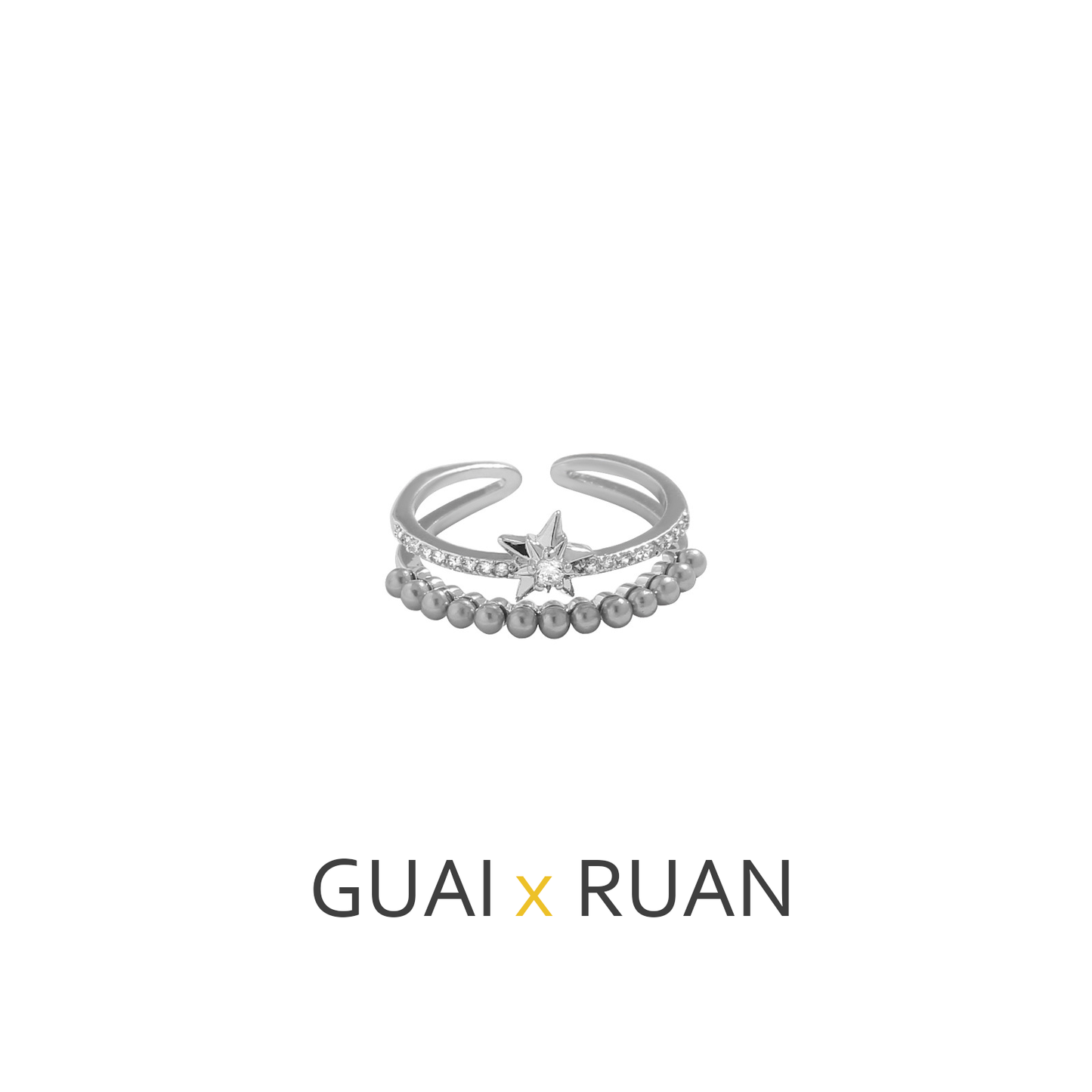 G&R Gray Pearl Open925Silver Ring Elegant Women's Index Finger Ring