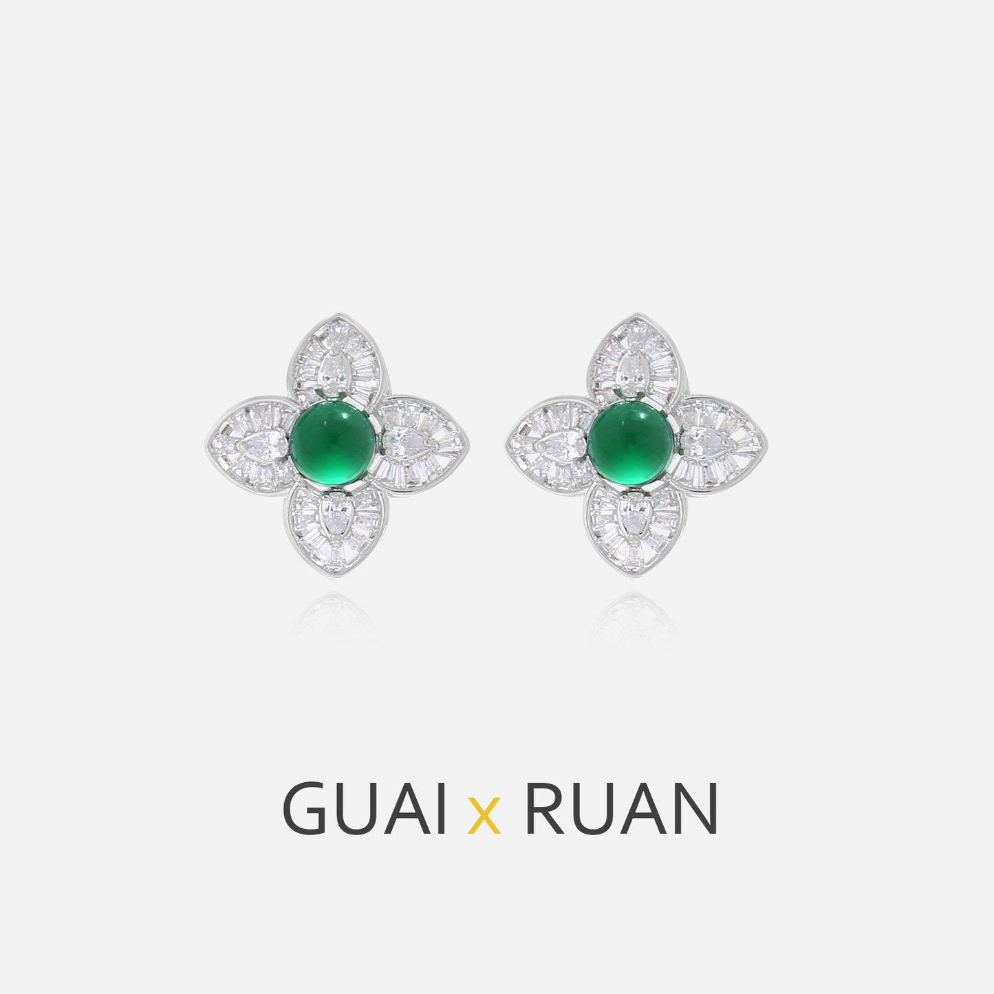 G&R Four-leaf Green Agate925Silver Earrings Earrings Niche High-end Earrings