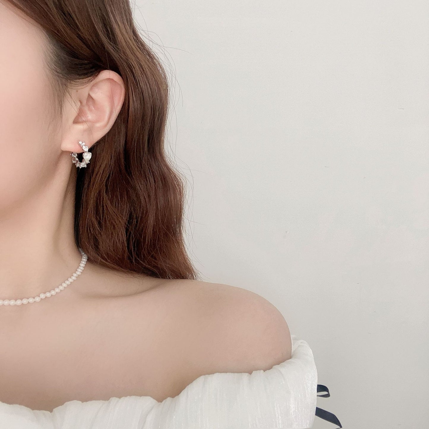 G&R Heart-shaped Zircon Earrings925Silver White Crystal