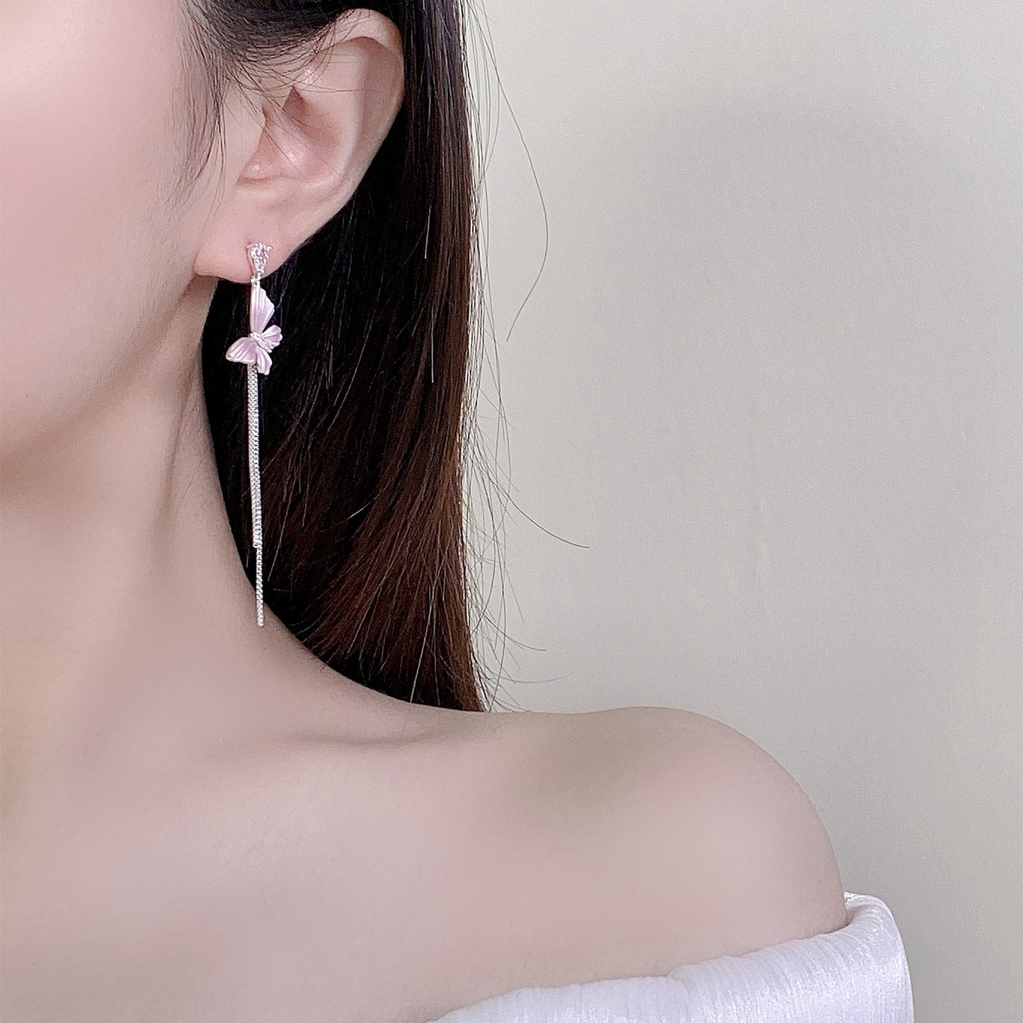 G&R Dreamy Striped Butterfly Long Tassel Earrings Stud Earrings Jewelry925Silver