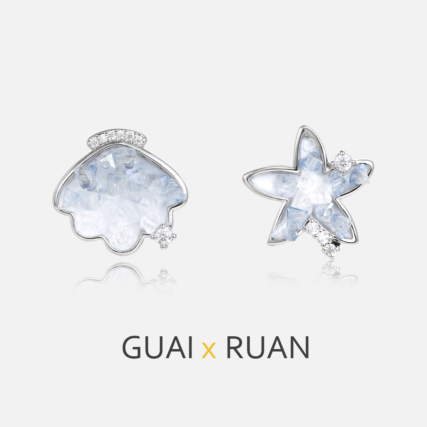 G&R Blue and White Gradient Color Crystal Star Shell Stud Earrings925Silver