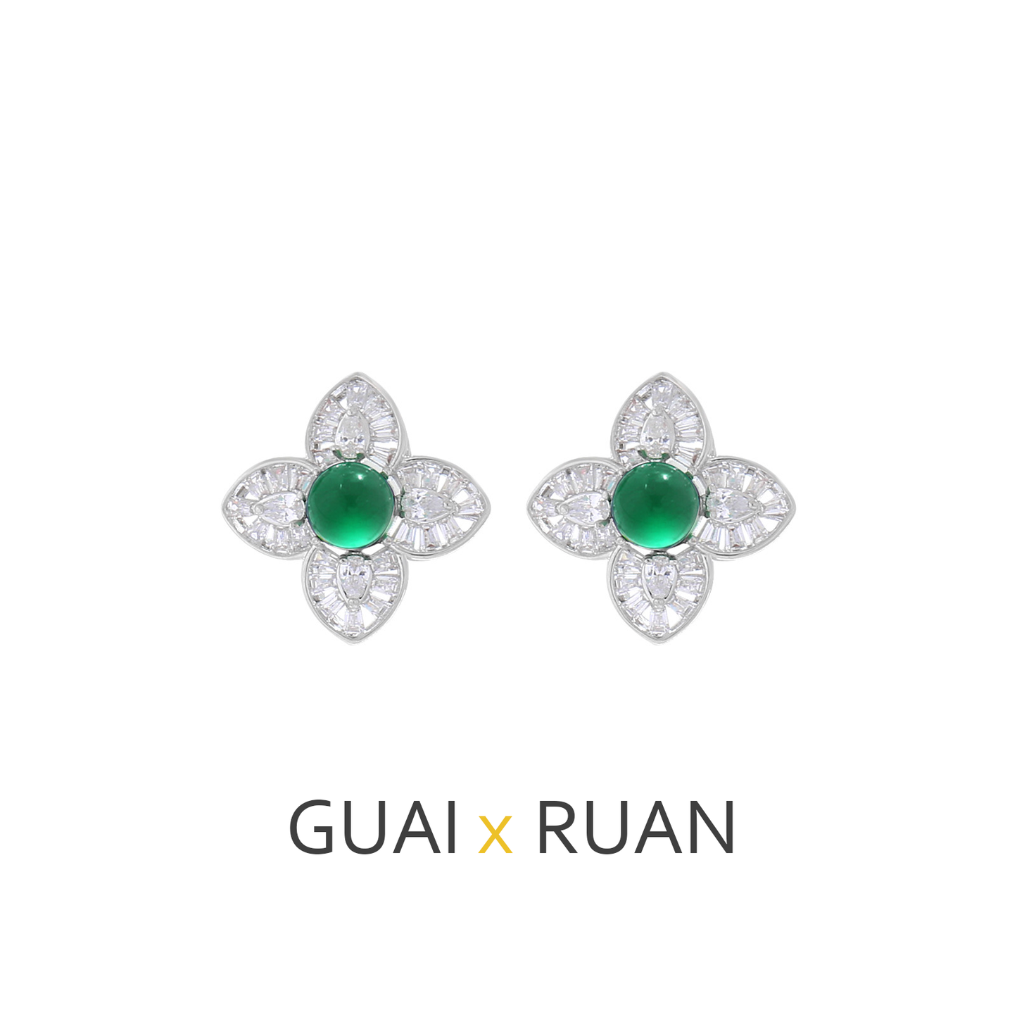 G&R Four-leaf Green Agate925Silver Earrings Earrings Niche High-end Earrings
