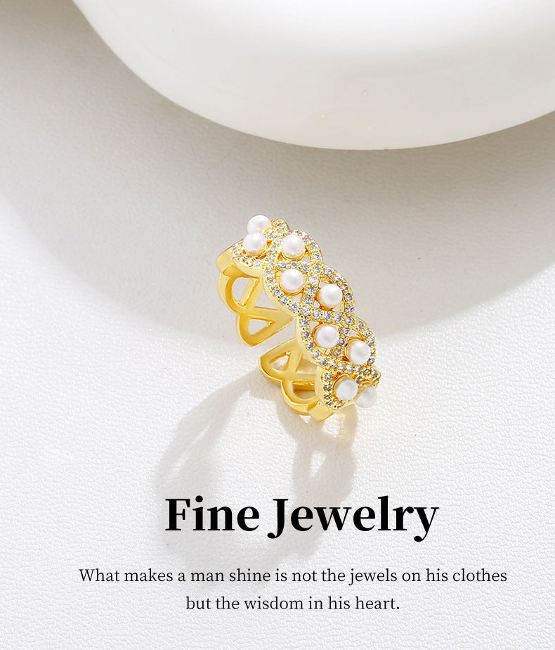G&R Open Ring Elegant Ring for Women with Pearl925Silver Index Finger Ring