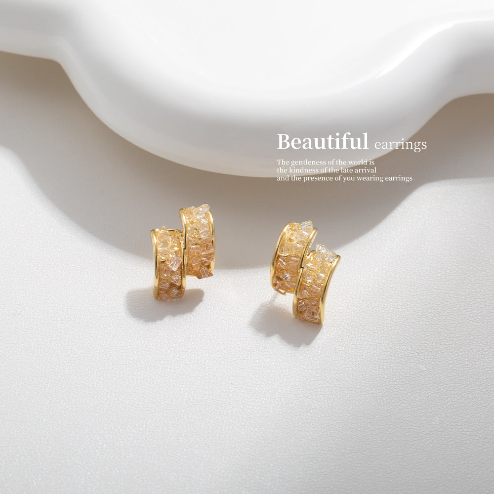 G&R Double Layer Design Earrings 925 Silver Niche Light Luxury Crystal Earrings