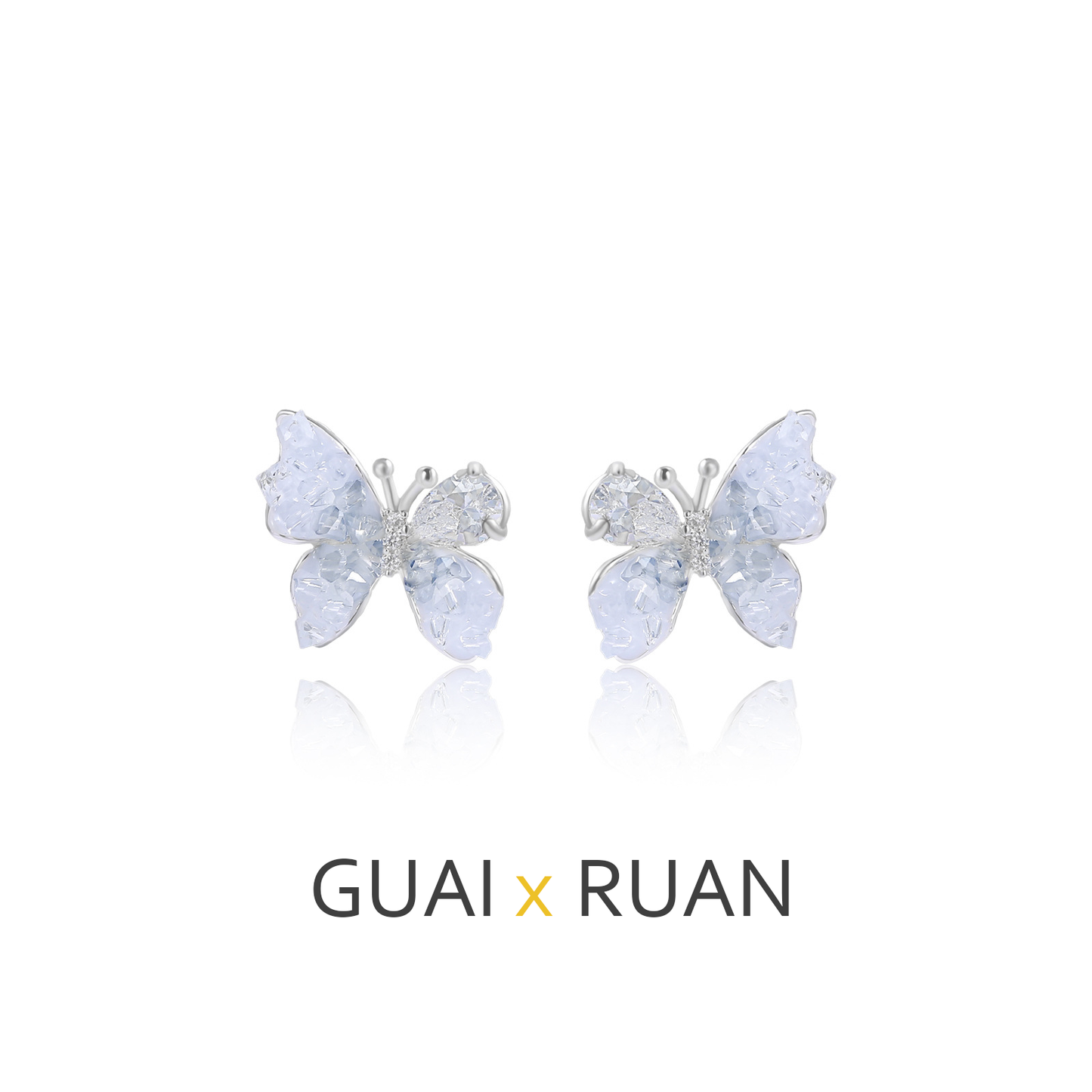 G&R Blue Crystal Stud Earrings925Silver Needle Butterfly Earrings