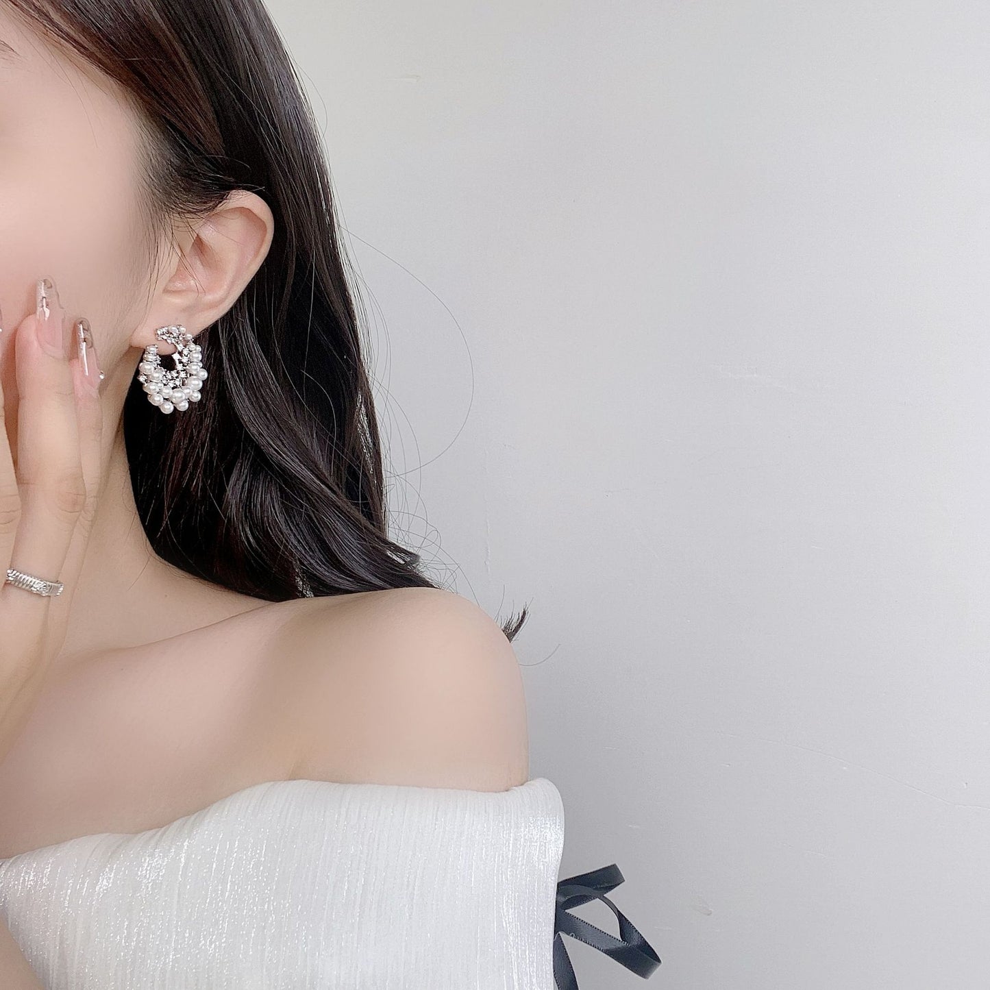 G&R Light Luxury Moon Pearl Zircon Sterling Silver Niche High-end Feel S925Silver pin earrings