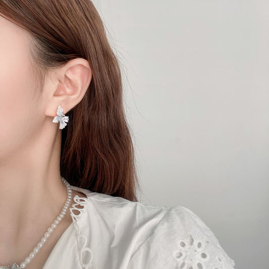 G&R Blue Crystal Stud Earrings925Silver Needle Butterfly Earrings