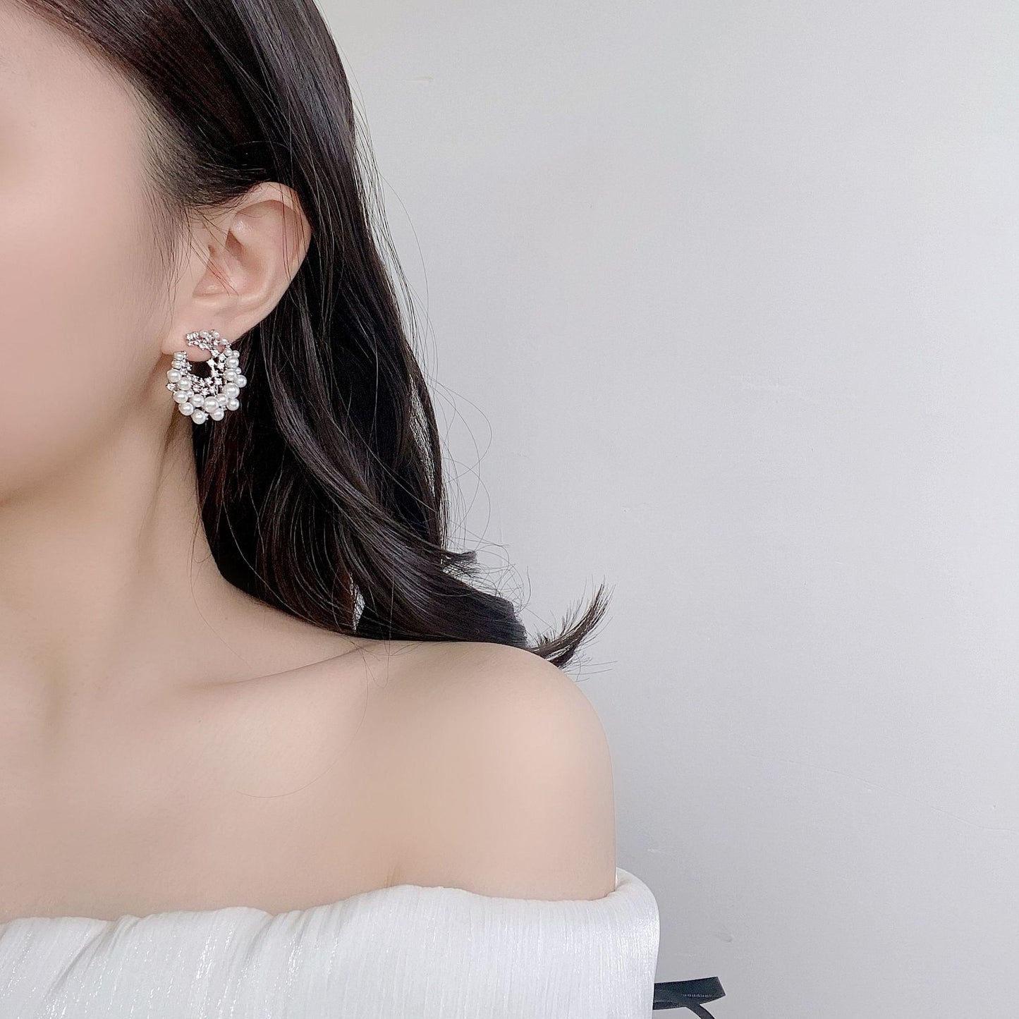 G&R Light Luxury Moon Pearl Zircon Sterling Silver Niche High-end Feel S925Silver pin earrings
