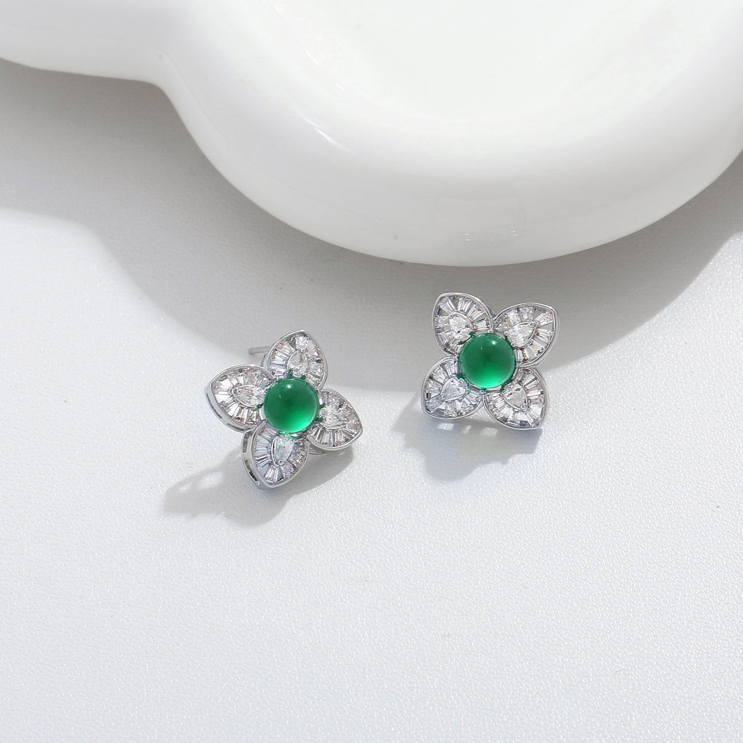 G&R Four-leaf Green Agate925Silver Earrings Earrings Niche High-end Earrings