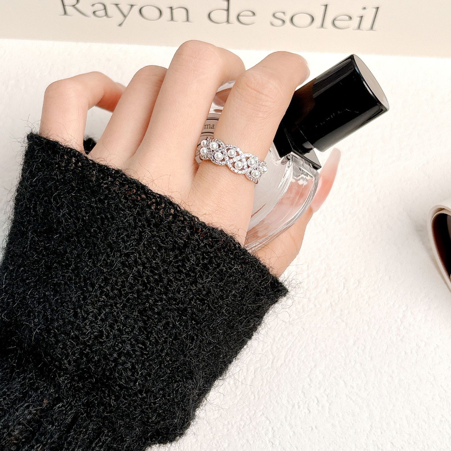 G&R Open Ring Elegant Ring for Women with Pearl925Silver Index Finger Ring