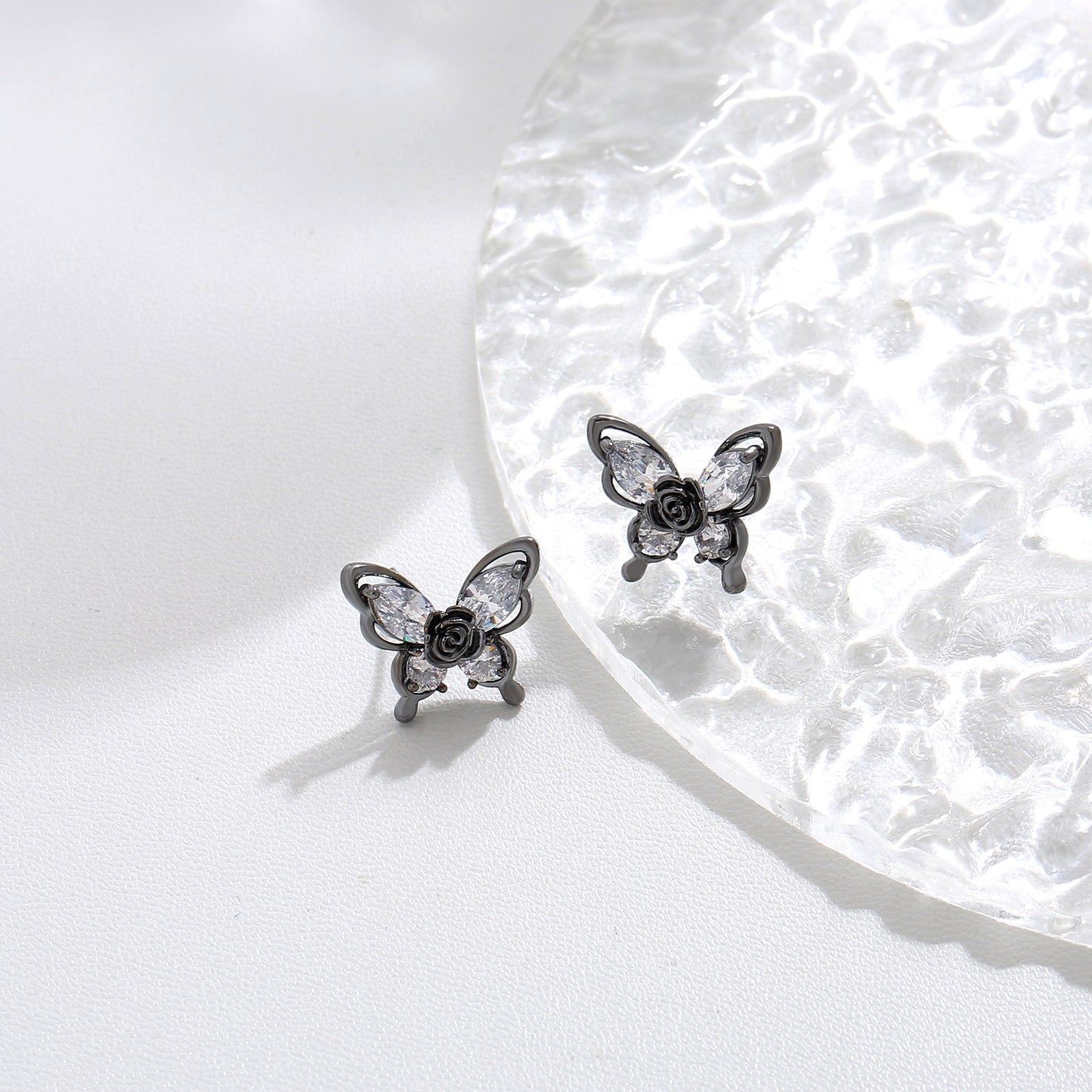 G&R Sweet Cool Style Black Butterfly Zircon925Silver Stud Earrings