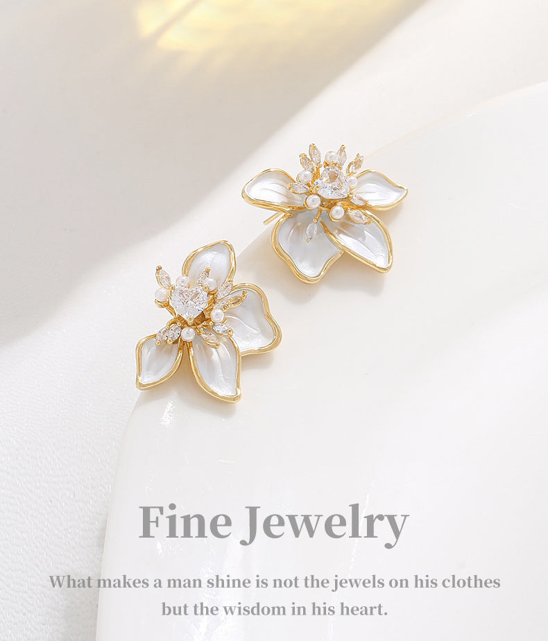 G&R Original Floral Art925Silver Stud Earrings White Drop Earrings