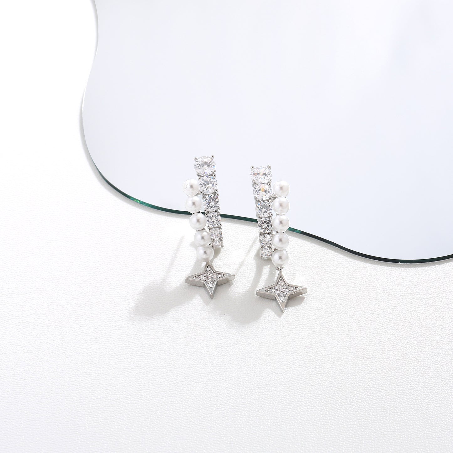 G&R Pearl Zircon Double Layer Small Star Earrings Light Luxury High-end Earrings925Silver