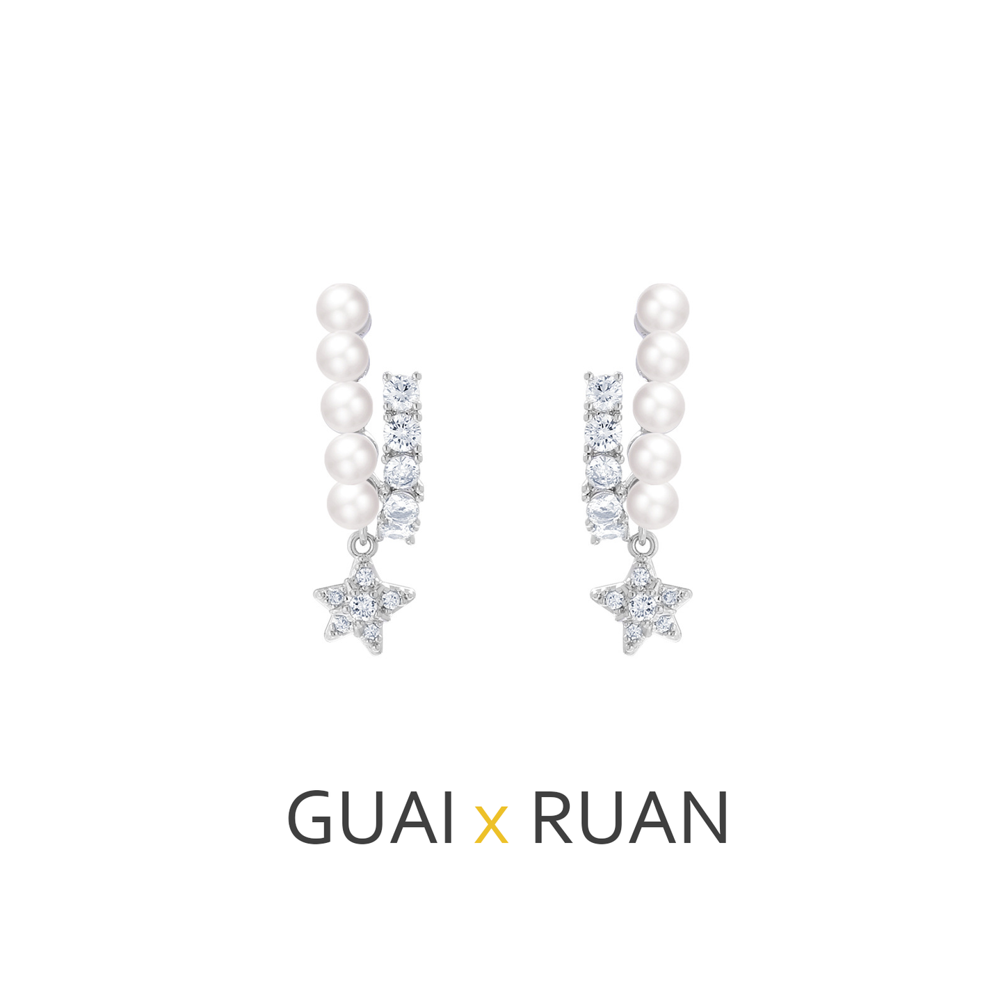 G&R Five-Pointed Star Earrings Silver Needle Pearl Zircon Earrings Light Luxury High-End Feel Women 925 Silver