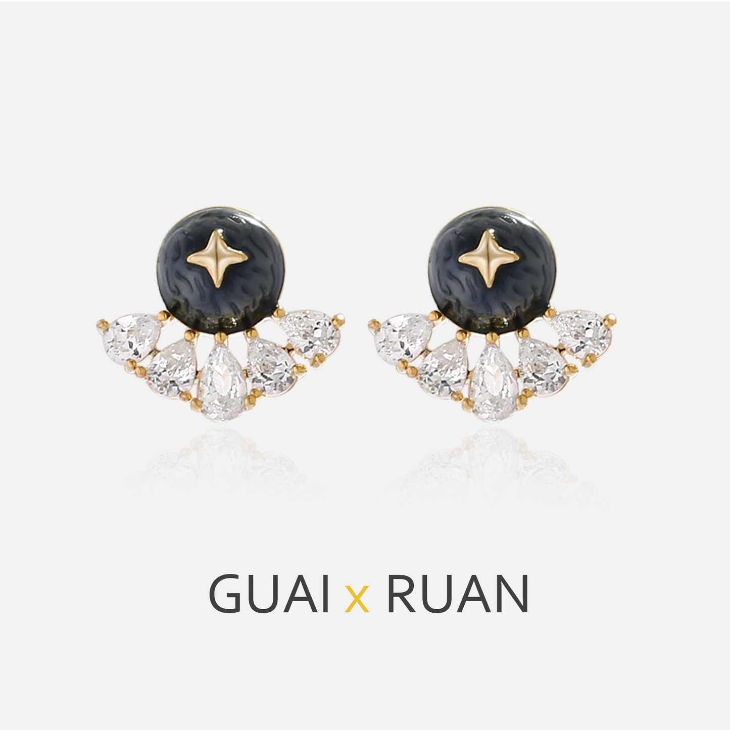 G&R Denim Blue Oil Cross Stars925Pure Silver Fan-Shaped Earrings