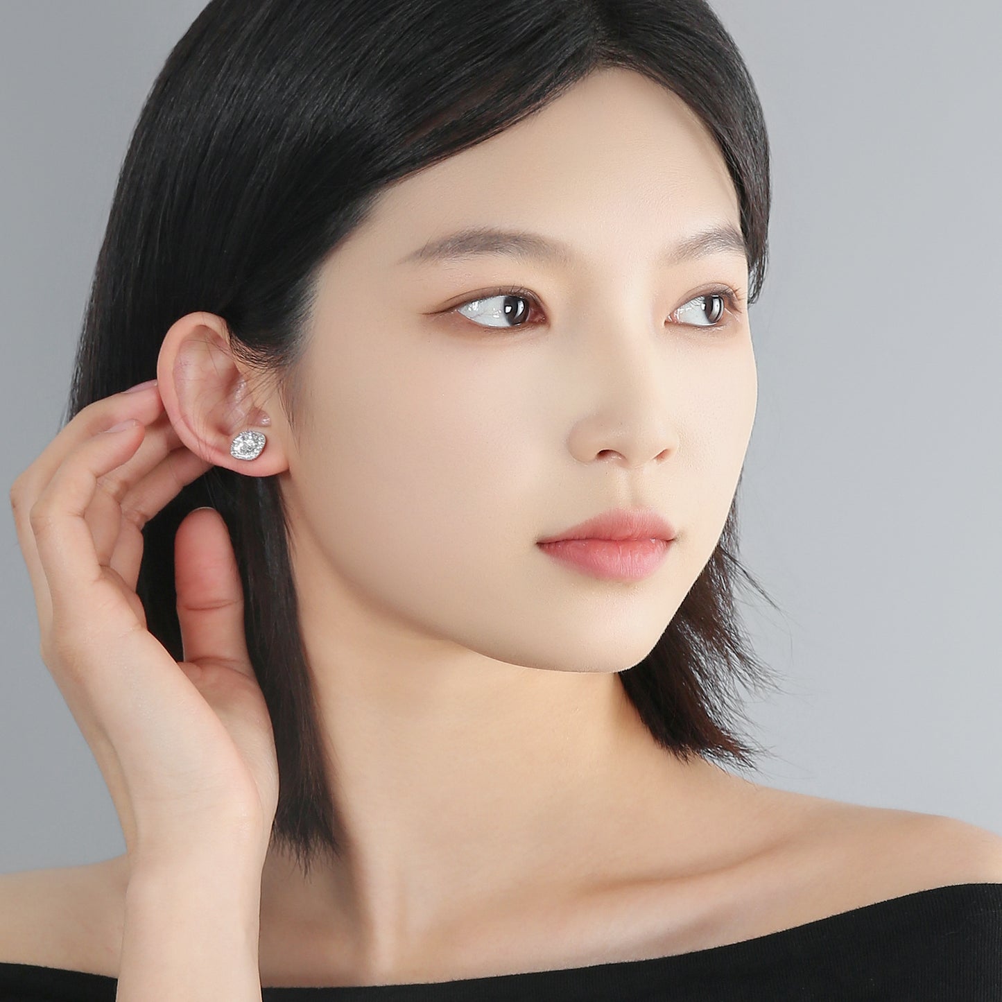 G&R Light Luxury Style Small Square Round Zircon Earrings925Silver