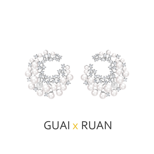 G&R Light Luxury Moon Pearl Zircon Sterling Silver Niche High-end Feel S925Silver pin earrings