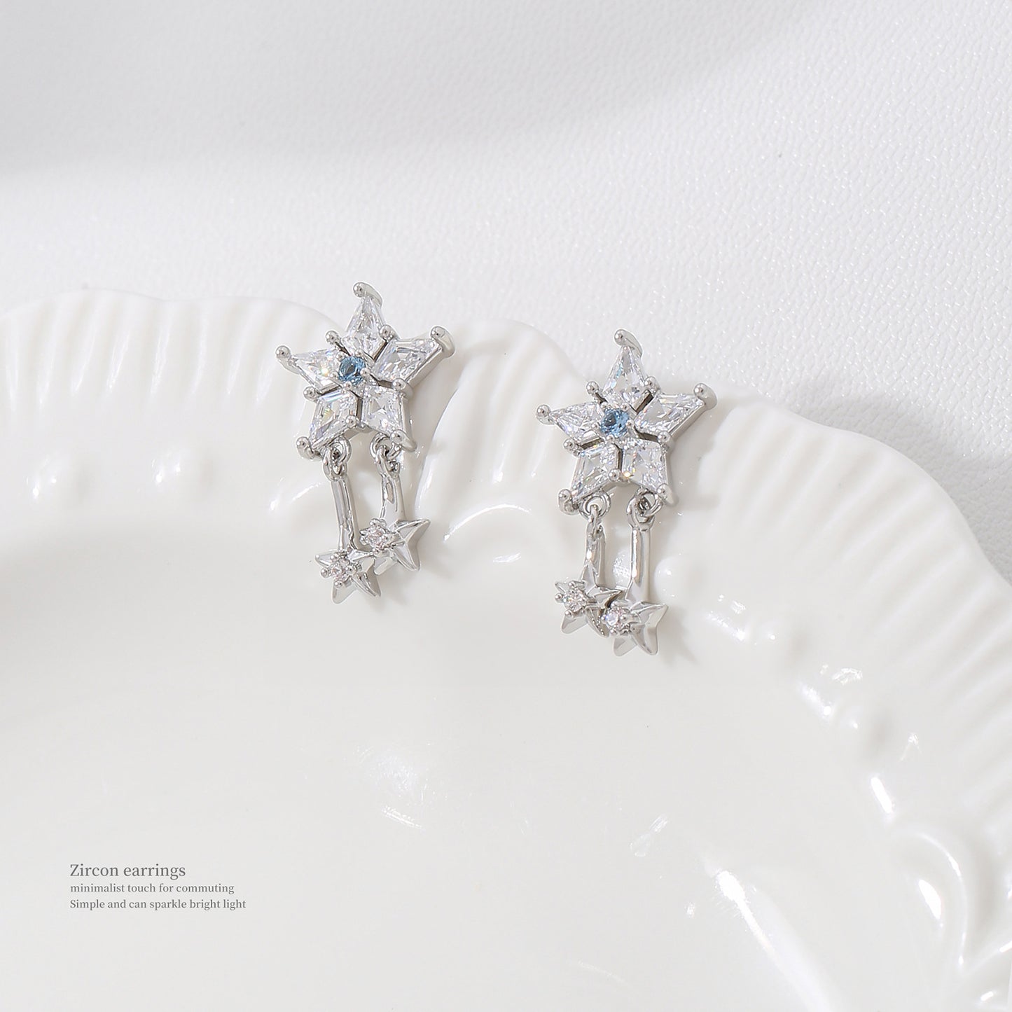 G&R Sparkling Star Earrings925Silver Pointed Crystal Earrings Niche High-End Feel
