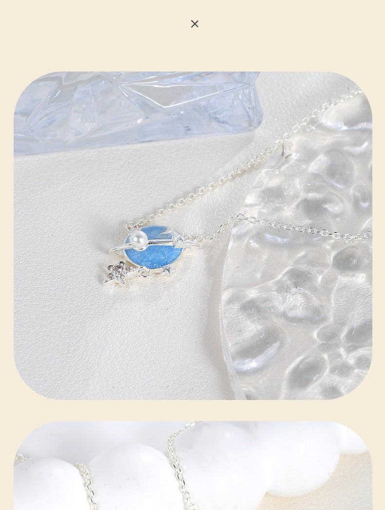 G&R Starry Sky Pendant Pearlescent Blue Five-Pointed Star925Silver Necklace Sweater Chain