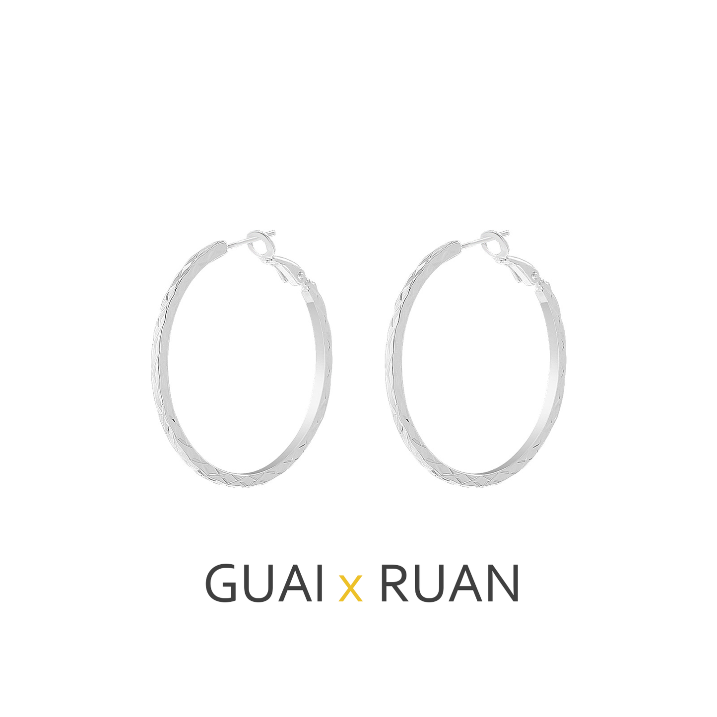 G&R Simple Diamond Pattern Hoop Earrings Grid Ear Clips925Silver Earrings