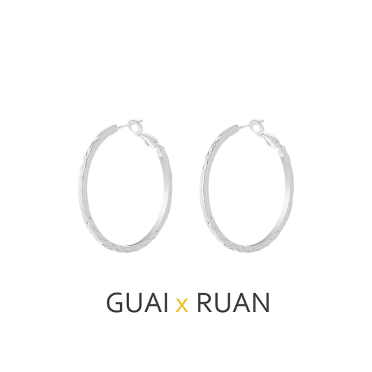 G&R Simple Diamond Pattern Hoop Earrings Grid Ear Clips925Silver Earrings