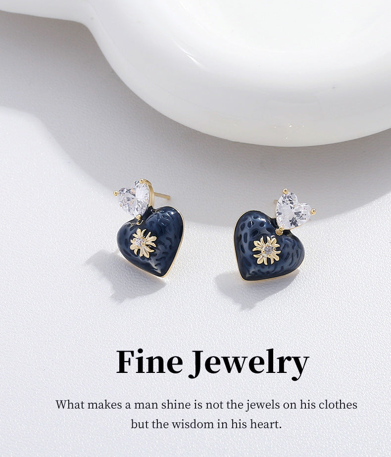 G&R Denim Blue Oil Drop Heart 925 Silver Peach Heart Earrings