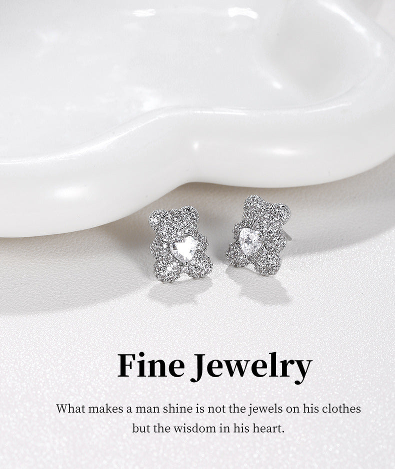 G&R Cartoon Bear Earrings Fashionable and Elegant Ear Jewelry925Sterling silver needle
