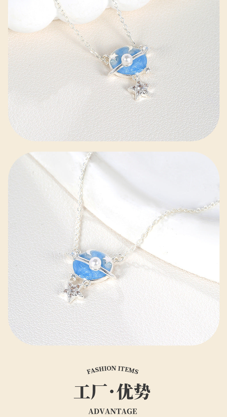 G&R Starry Sky Pendant Pearlescent Blue Five-Pointed Star925Silver Necklace Sweater Chain
