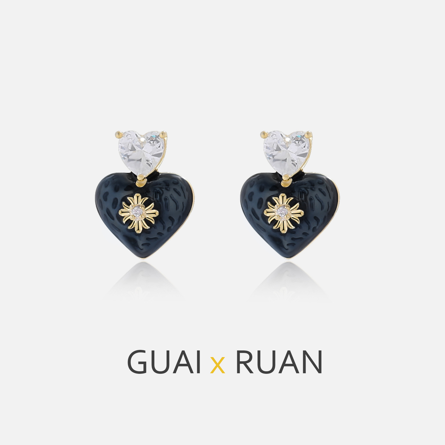 G&R Denim Blue Oil Drop Heart 925 Silver Peach Heart Earrings