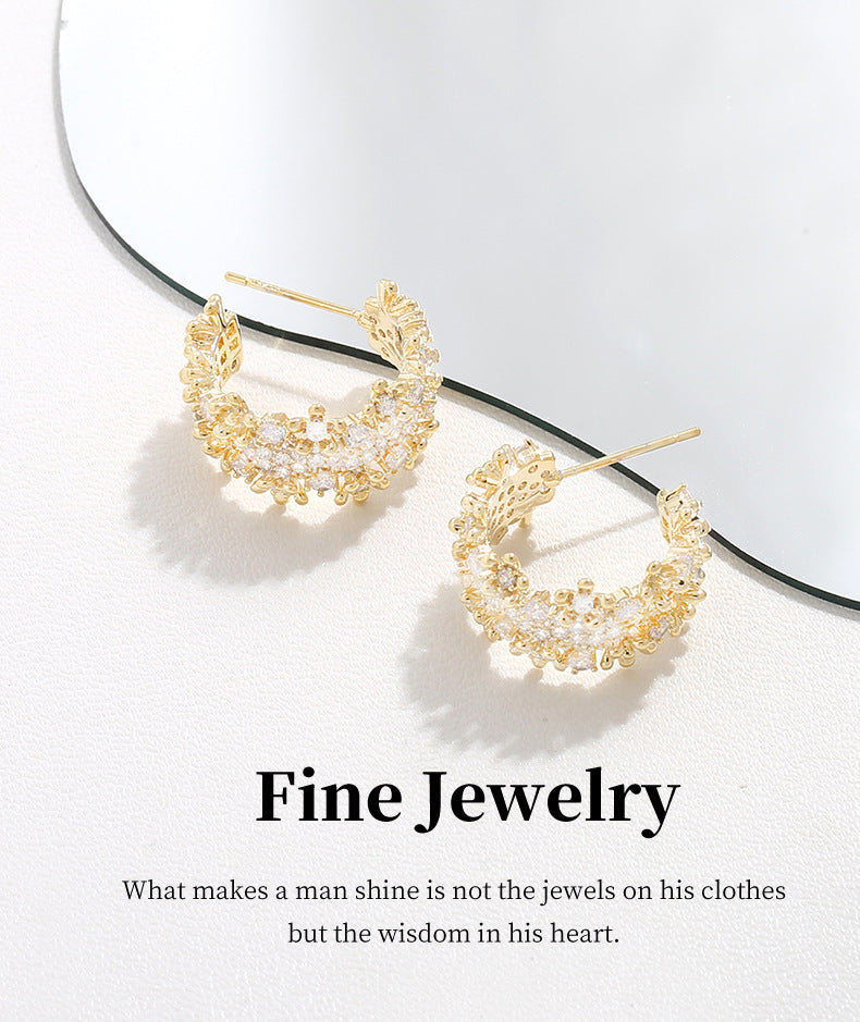 G&R Hollow Floral Stud Earrings 925 Silver Needle High-End Niche Women Zircon Earrings Light Luxury Jewelry Earrings