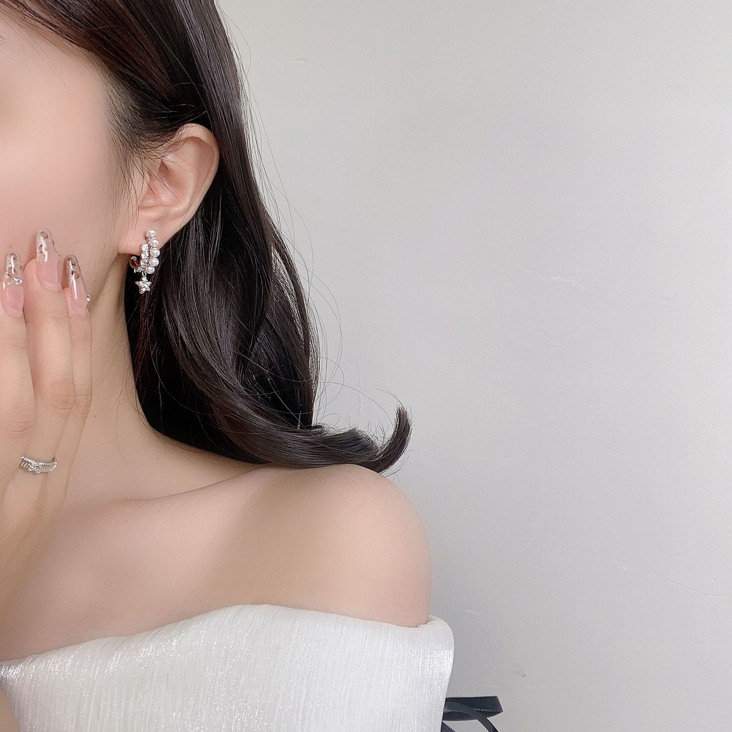 G&R Five-Pointed Star Earrings Silver Needle Pearl Zircon Earrings Light Luxury High-End Feel Women 925 Silver