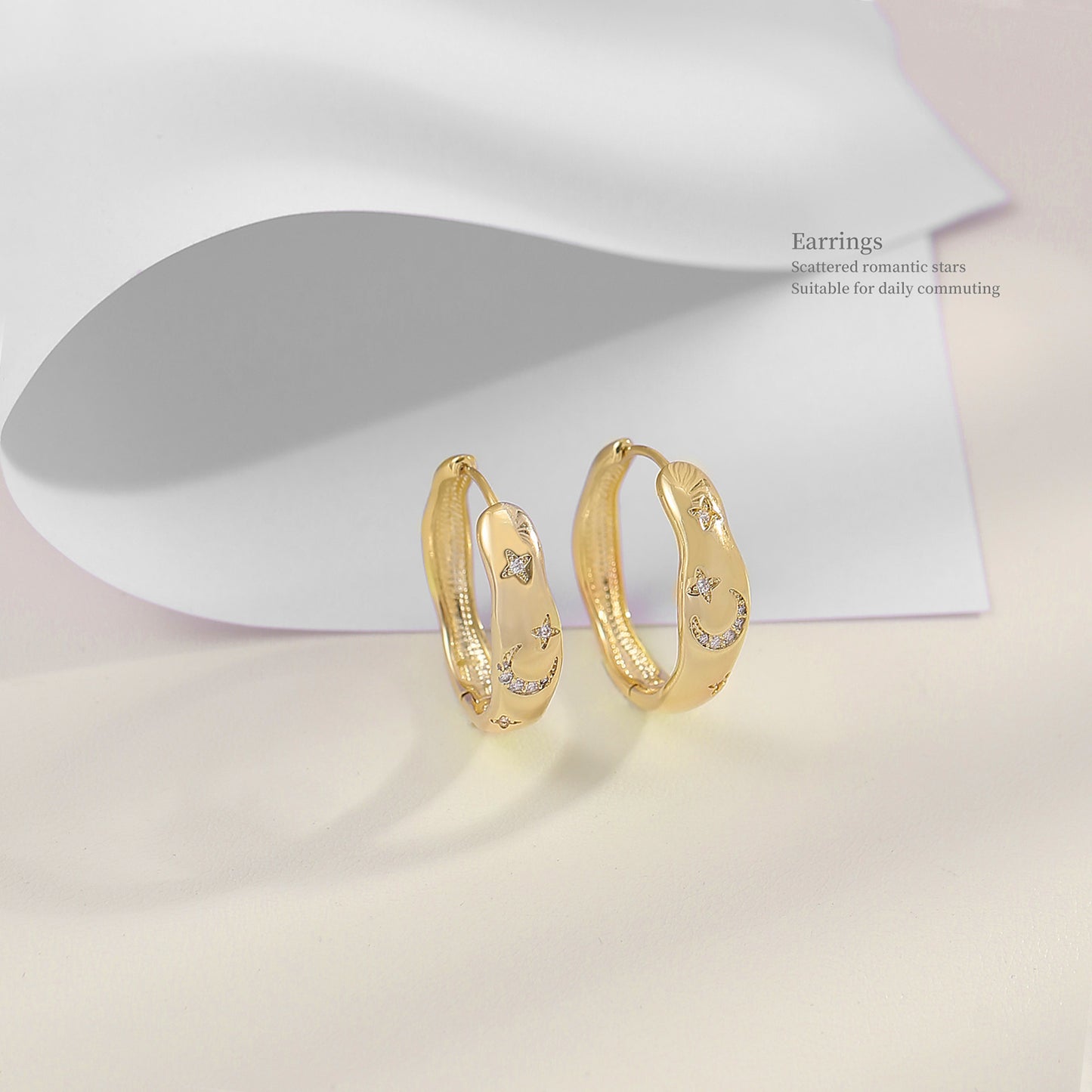G&R Star and moon ear studs925Silver Irregular Hoop Simple Earrings