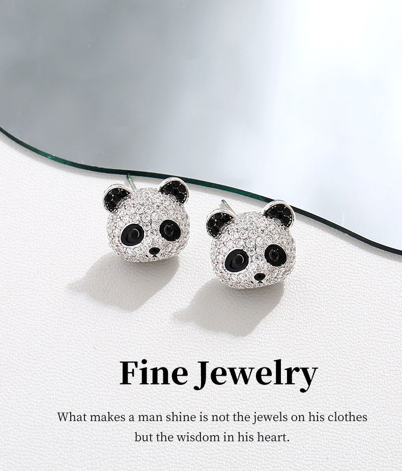 G&R Exquisite 3D Cute Panda925Silver Stud Earrings for Women