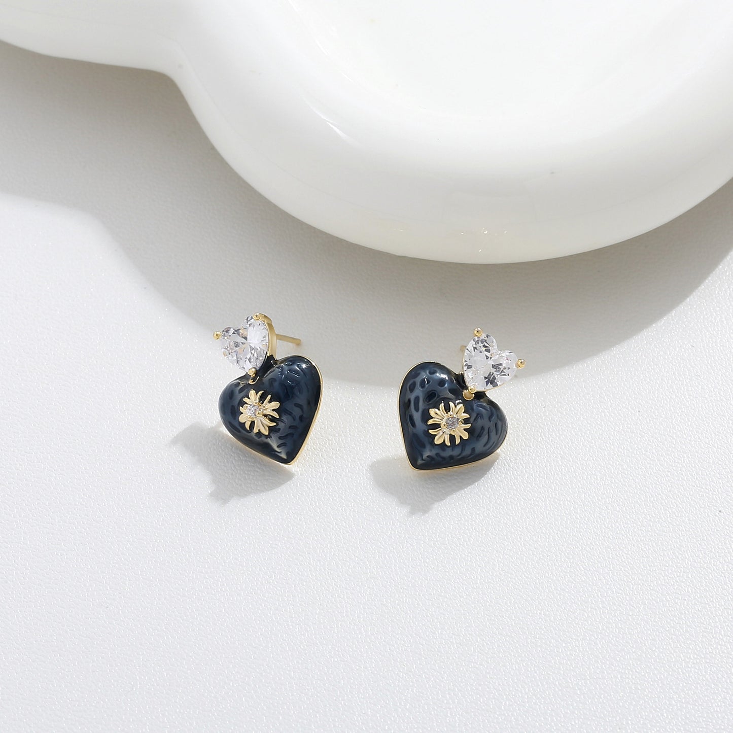 G&R Denim Blue Oil Drop Heart 925 Silver Peach Heart Earrings