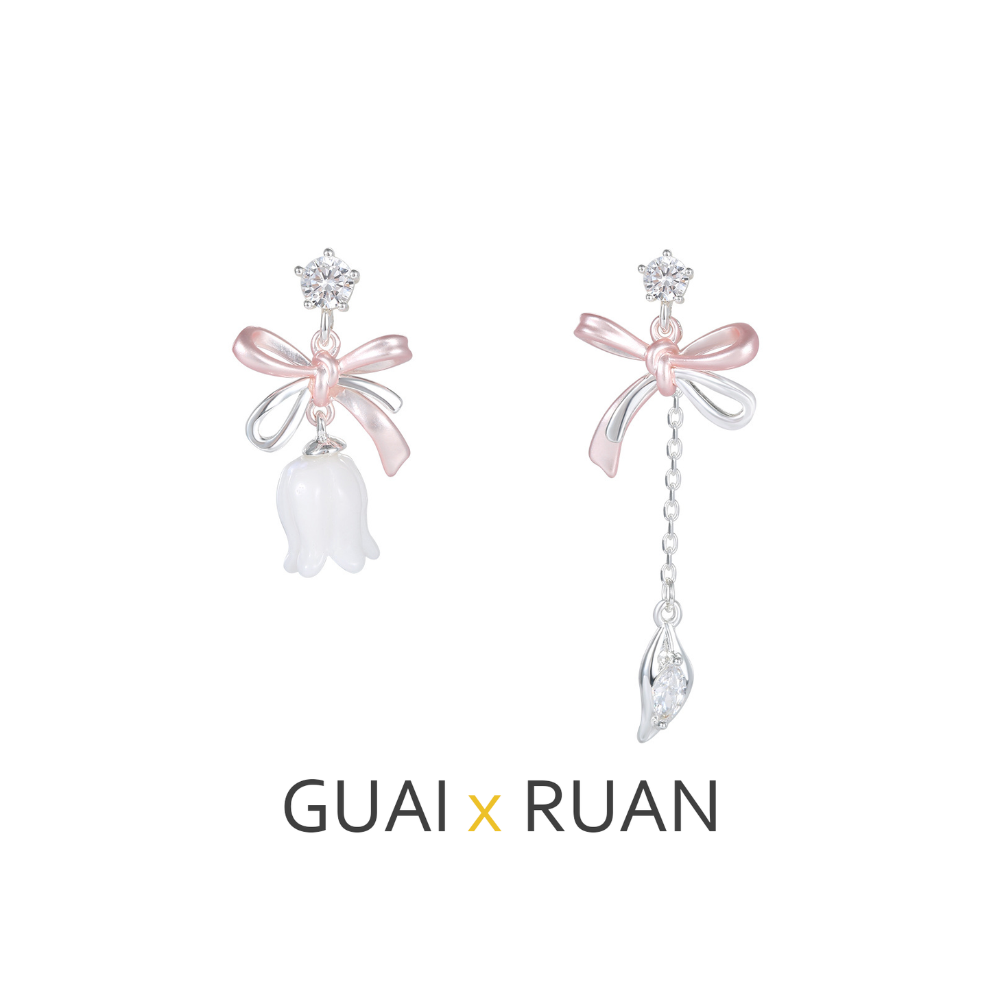G&R Pink and White Lily of the Valley Tassel Earrings925Silver