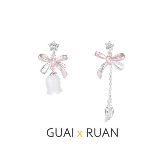 G&R Pink and White Lily of the Valley Tassel Earrings925Silver