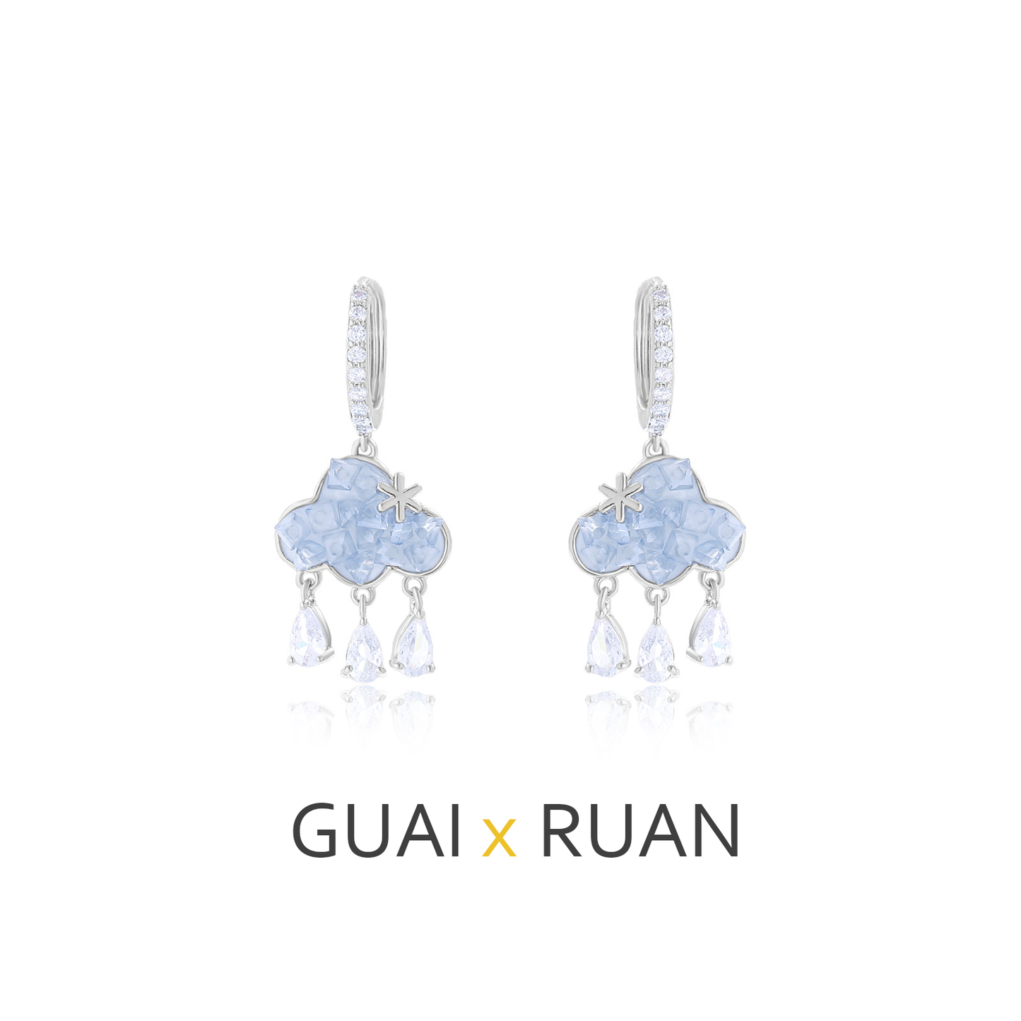 G&R Cloud Raindrop Tassel Earrings925Silver Blue Crystal Earrings