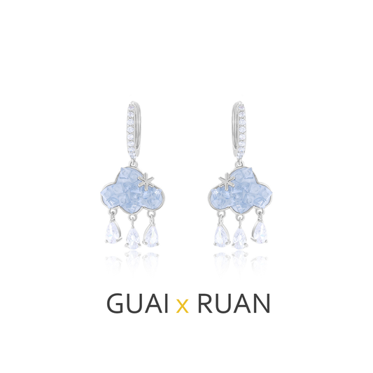 G&R Cloud Raindrop Tassel Earrings925Silver Blue Crystal Earrings