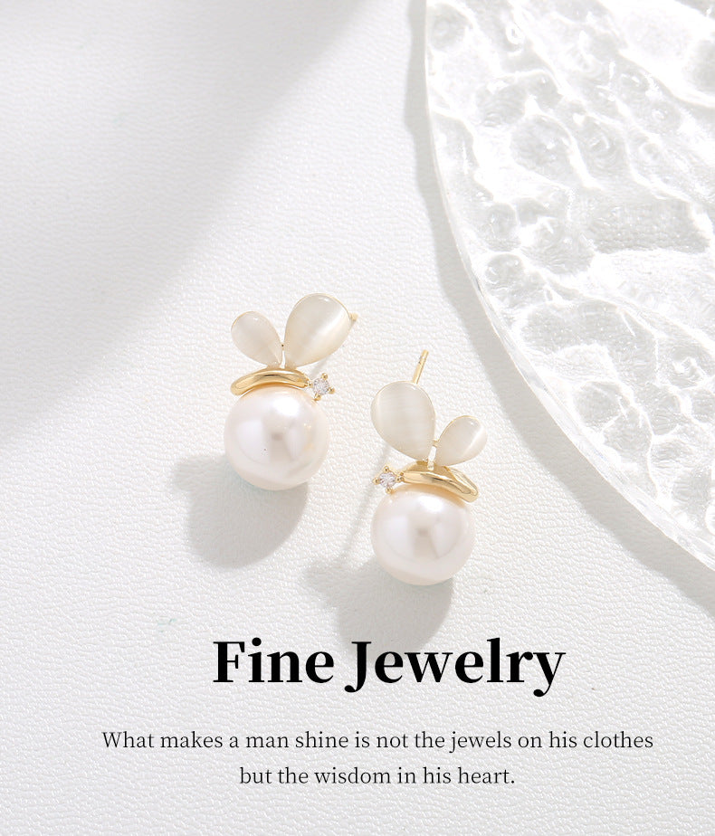 G&R Butterfly Pearl Stud Earrings925Silver Needle Summer Earrings Silver Needle Ear Jewelry