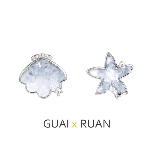 G&R Blue and White Gradient Color Crystal Star Shell Stud Earrings925Silver