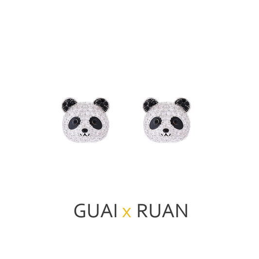 G&R Exquisite 3D Cute Panda925Silver Stud Earrings for Women