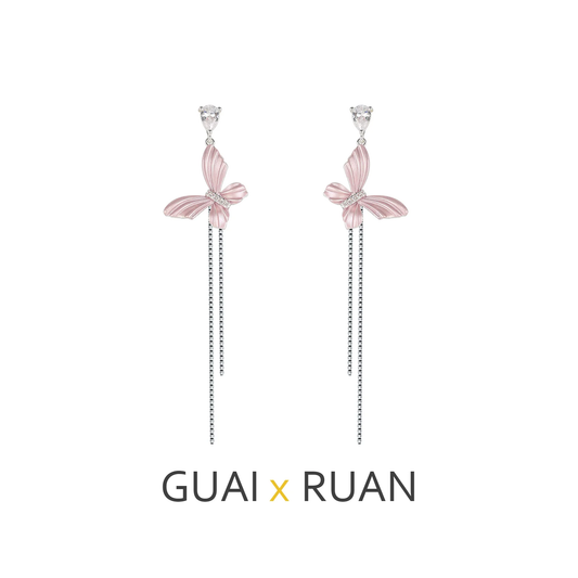 G&R Dreamy Striped Butterfly Long Tassel Earrings Stud Earrings Jewelry925Silver