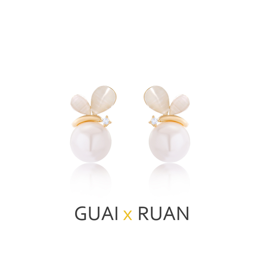 G&R Butterfly Pearl Stud Earrings925Silver Needle Summer Earrings Silver Needle Ear Jewelry