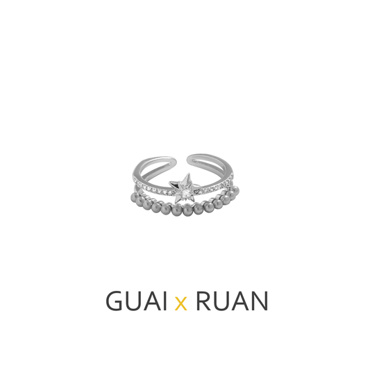 G&R Gray Pearl Open925Silver Ring Elegant Women's Index Finger Ring
