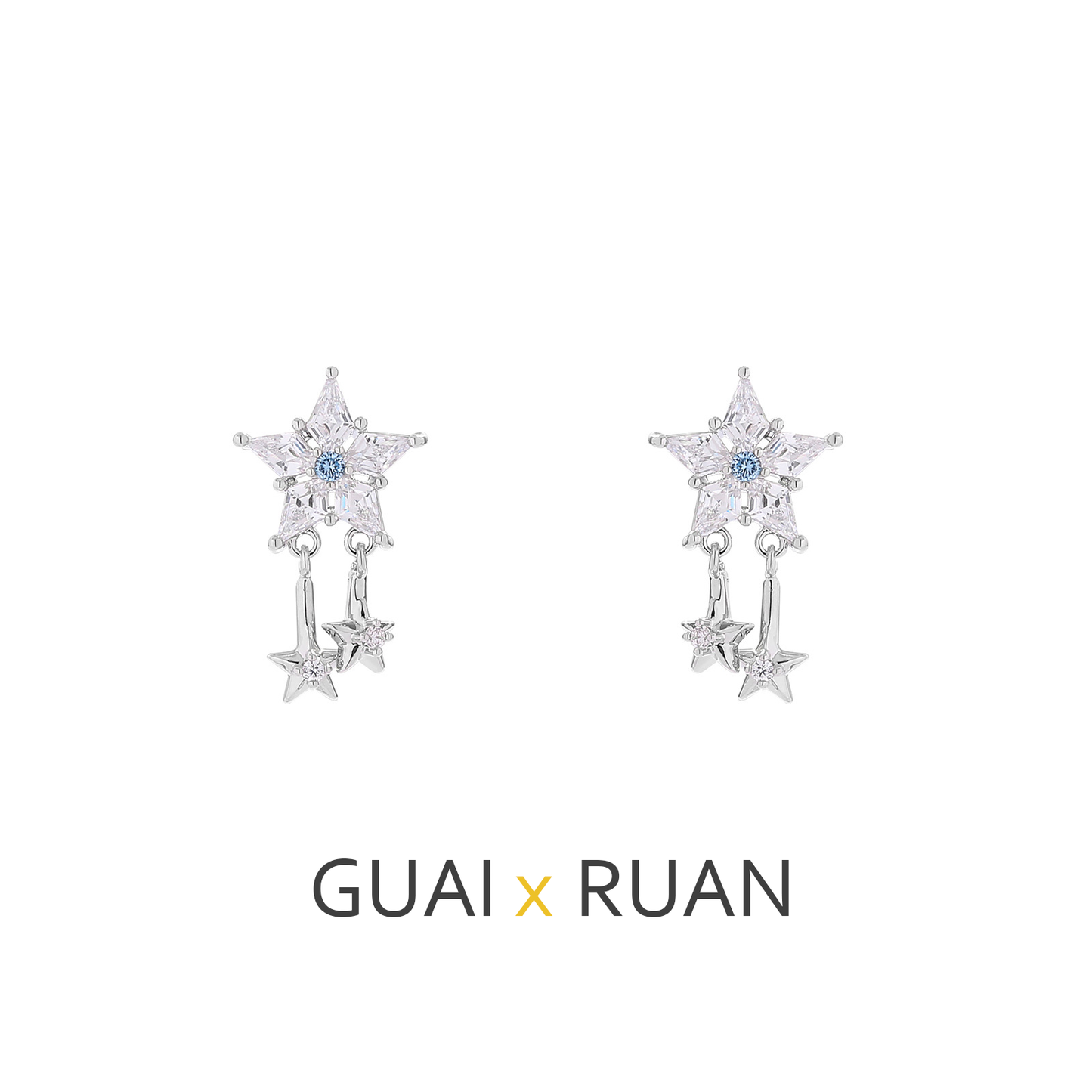 G&R Sparkling Star Earrings925Silver Pointed Crystal Earrings Niche High-End Feel